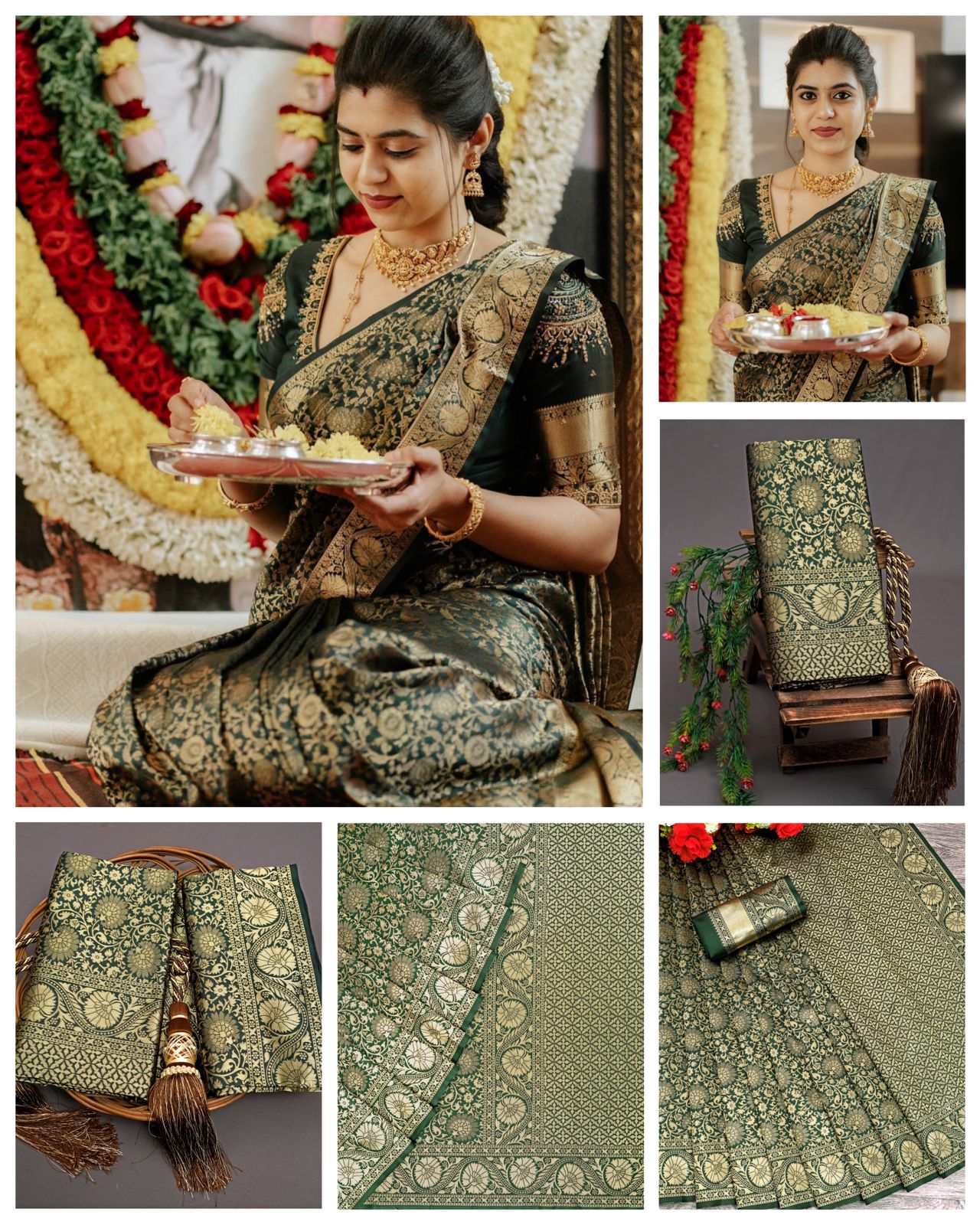 Dark Green Golden Design Boarder Kalavati Kanjivaram Silk Saree