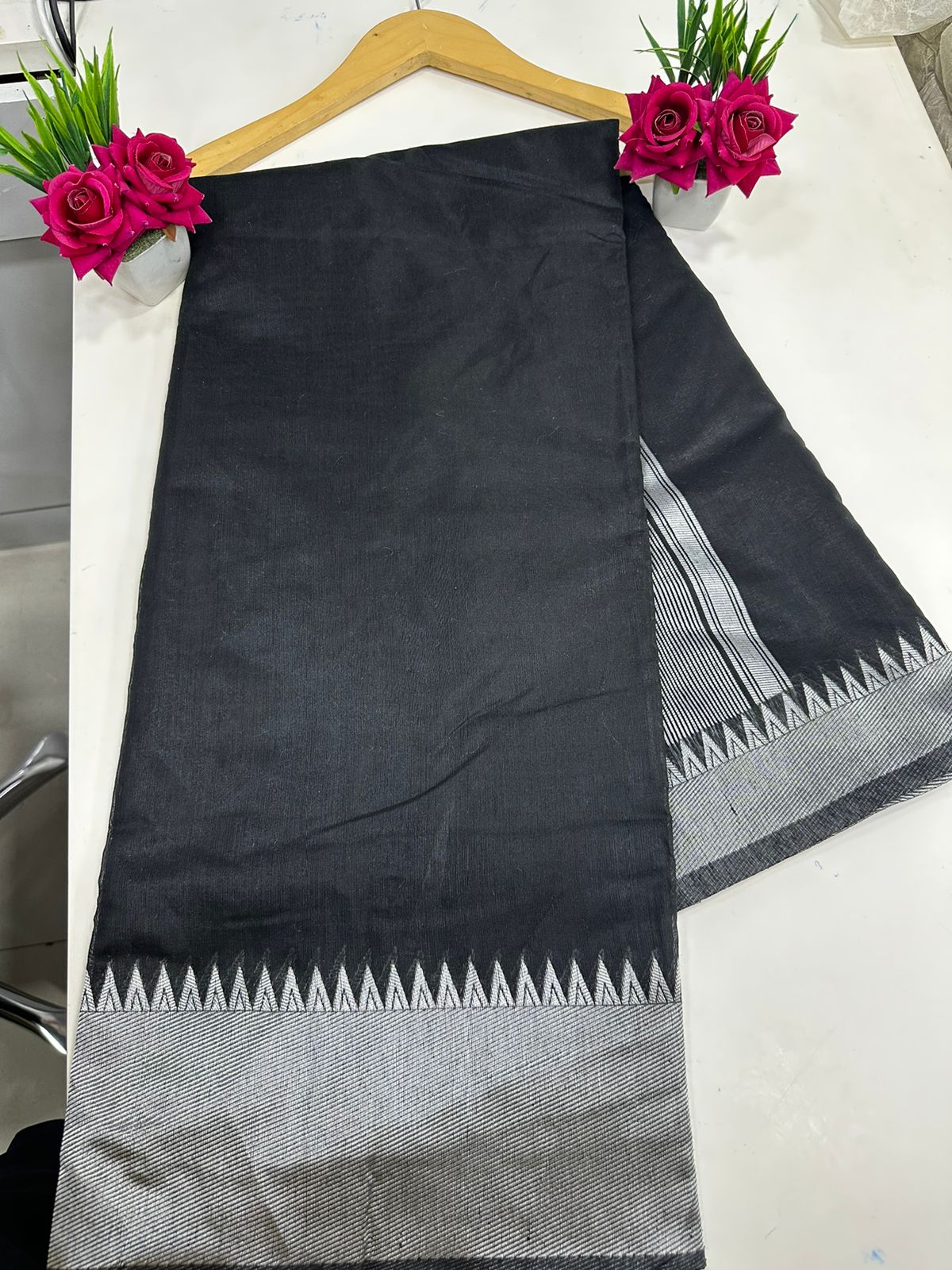 Black and Silver Boarder Kalindi Cotton Saree