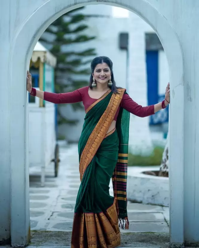 Green Brown Golden Design Kamini Cotton Silk Saree