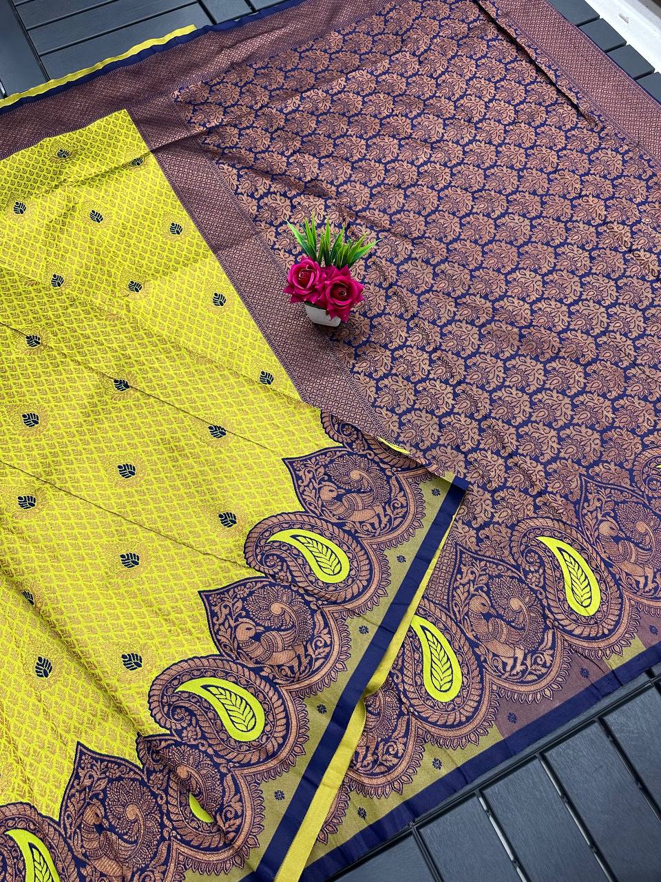 Pista Blue Peach Designer Kangen Italian Silk Saree