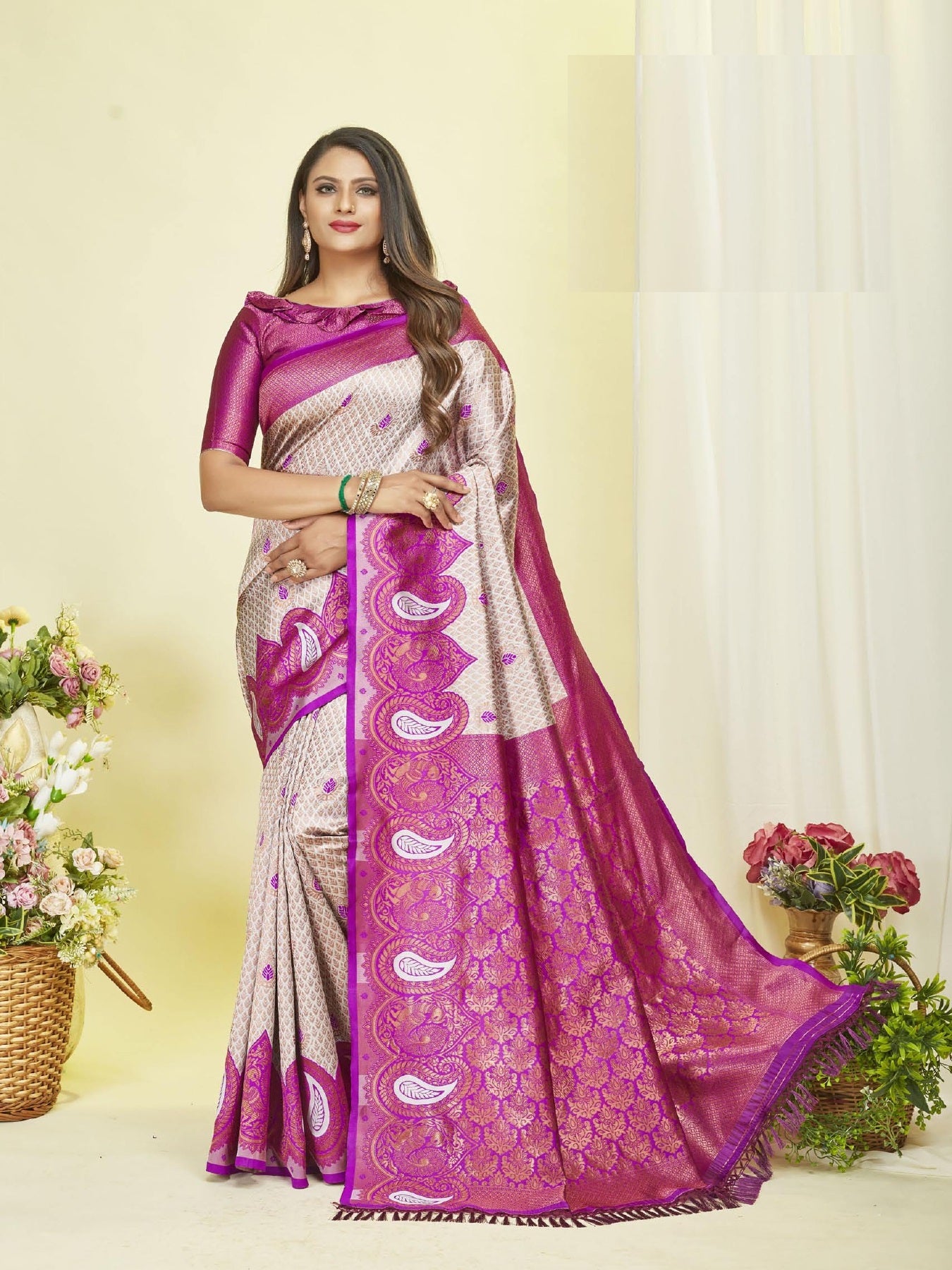 Sky Purple Designer Kangen Italian Silk Saree