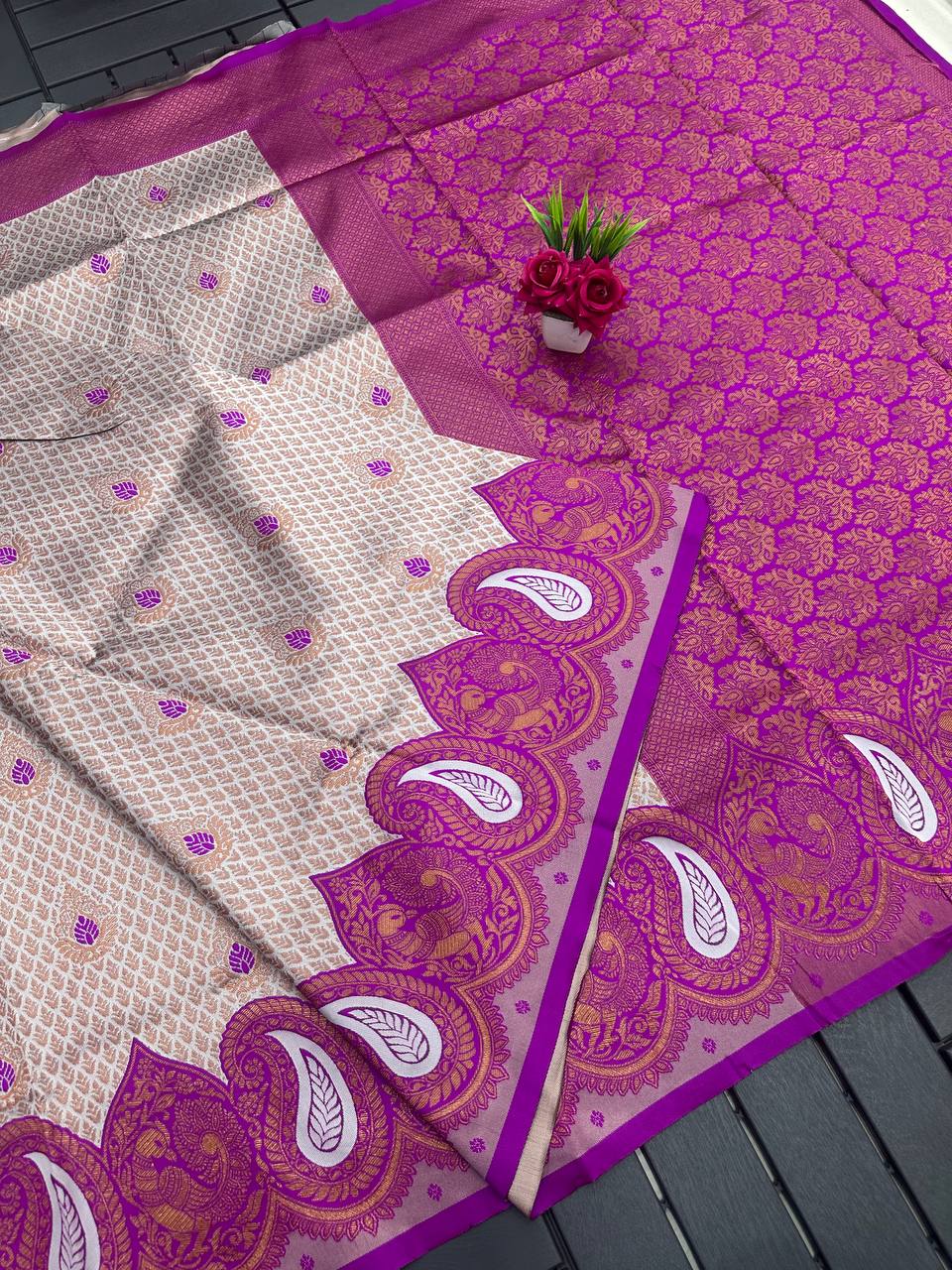 Sky Purple Designer Kangen Italian Silk Saree