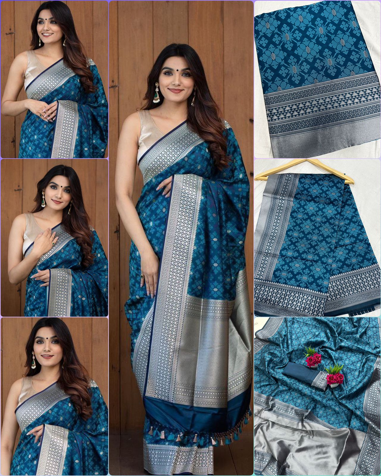 Rama and Silver Boarder Design Kavita Italian Silk Saree