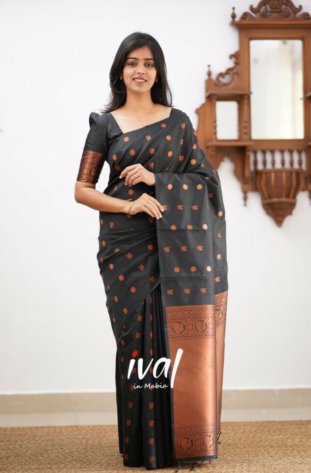 Black Copper Design Boarder Latta  Pure Silk Saree