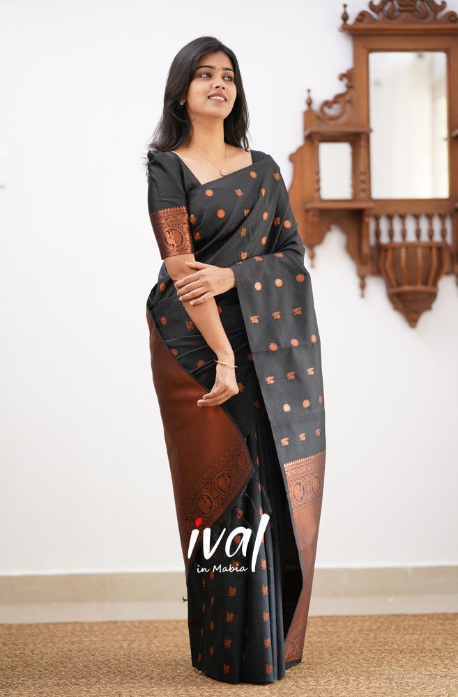 Black Copper Design Boarder Latta  Pure Silk Saree