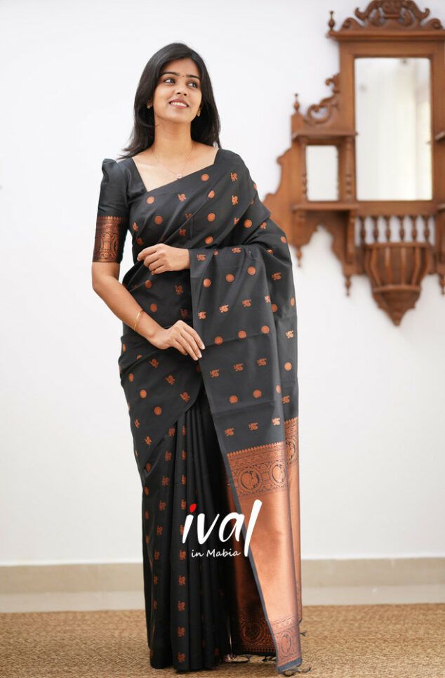 Black Copper Design Boarder Latta  Pure Silk Saree