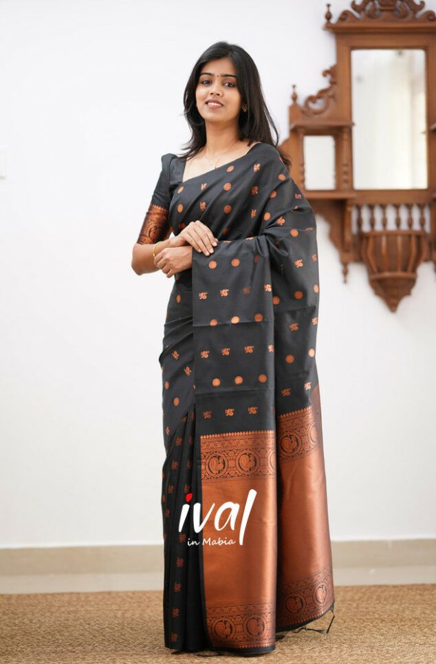 Black Copper Design Boarder Latta  Pure Silk Saree