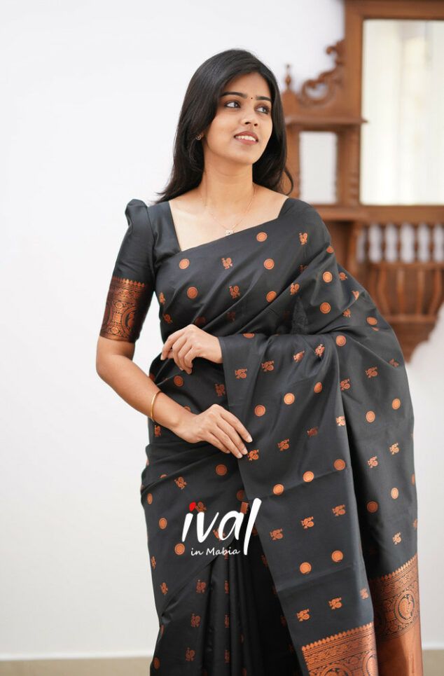 Black Copper Design Boarder Latta  Pure Silk Saree