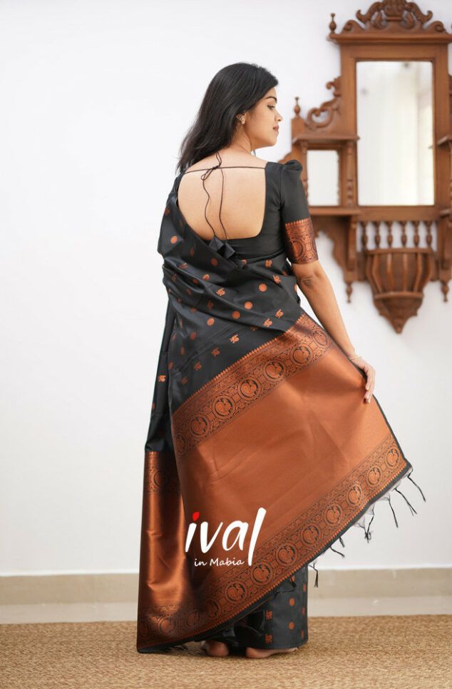 Black Copper Design Boarder Latta  Pure Silk Saree