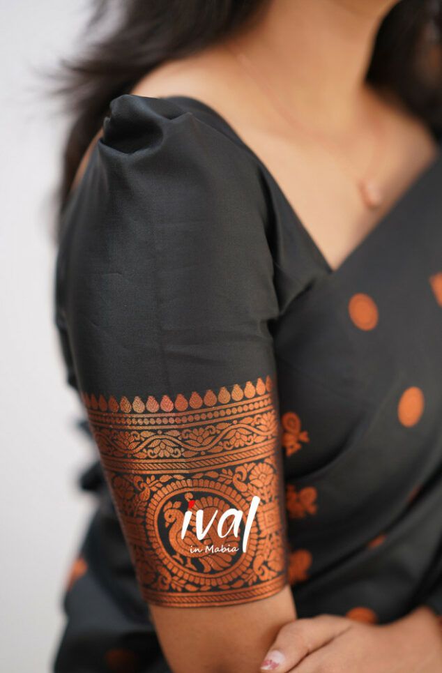 Black Copper Design Boarder Latta  Pure Silk Saree