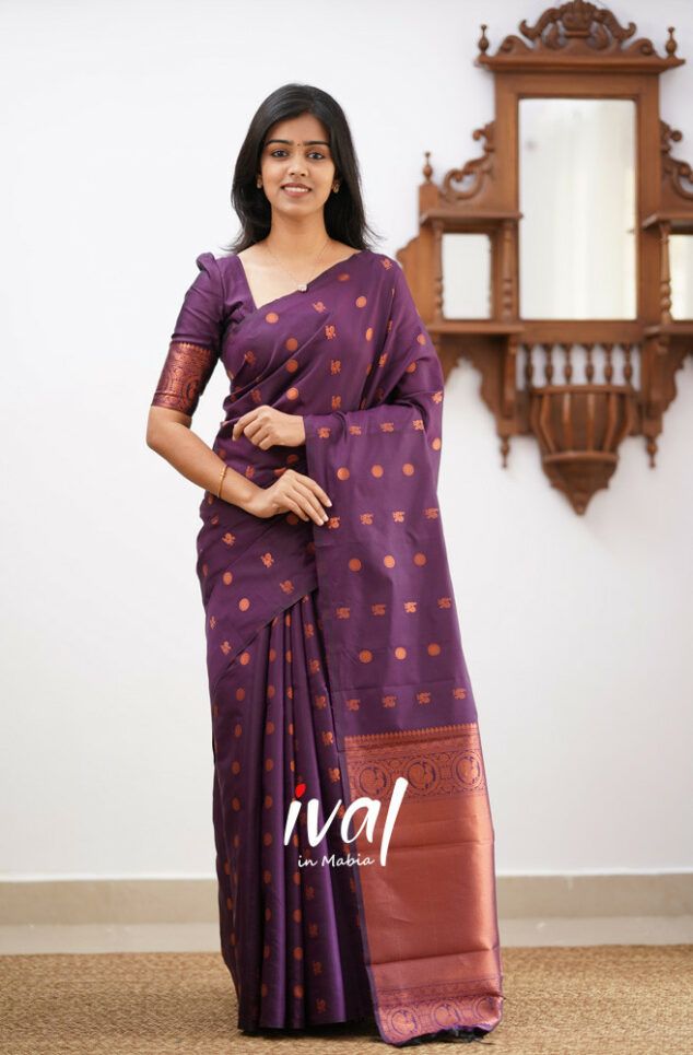 Purple Copper Design Boarder Latta  Pure Silk Saree