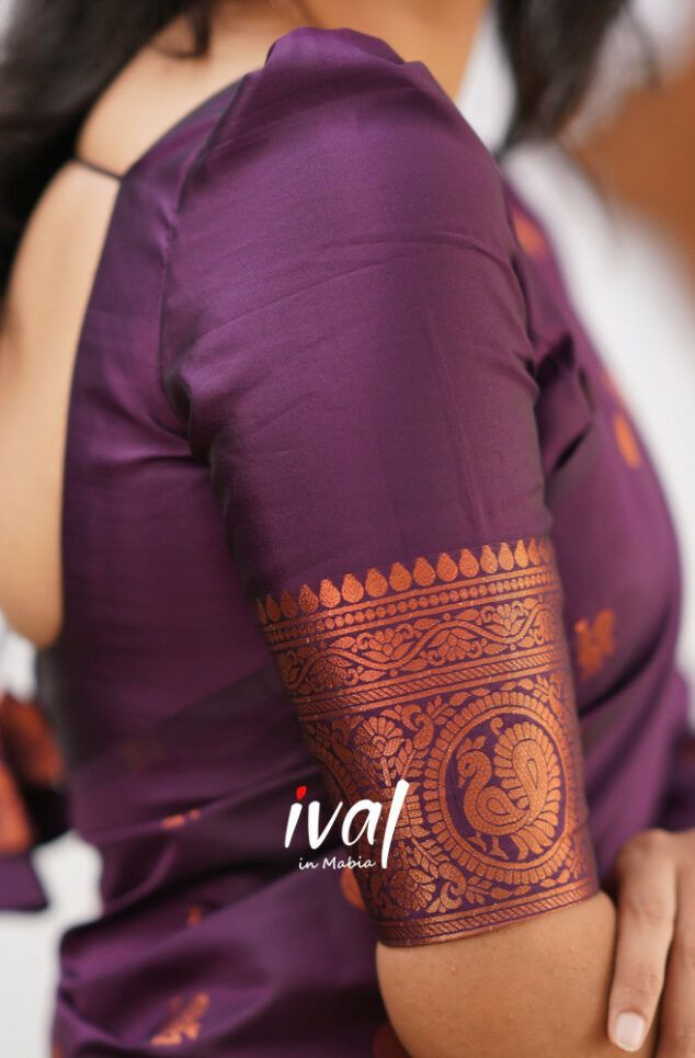 Purple Copper Design Boarder Latta  Pure Silk Saree