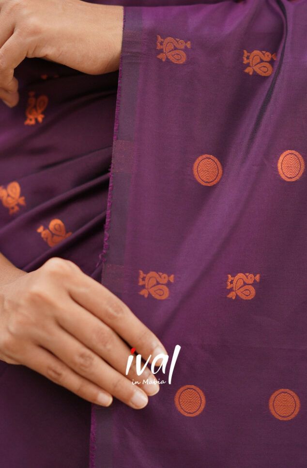 Purple Copper Design Boarder Latta  Pure Silk Saree