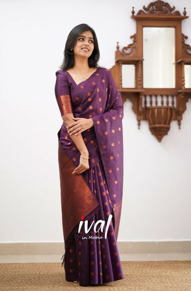 Purple Copper Design Boarder Latta  Pure Silk Saree