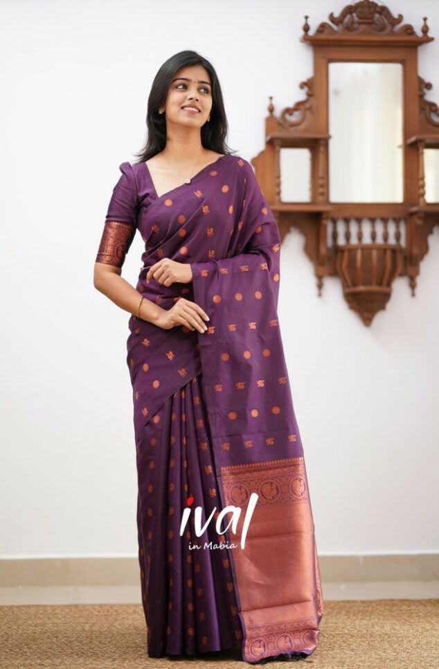 Purple Copper Design Boarder Latta  Pure Silk Saree