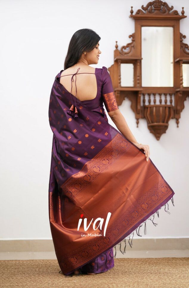 Purple Copper Design Boarder Latta  Pure Silk Saree