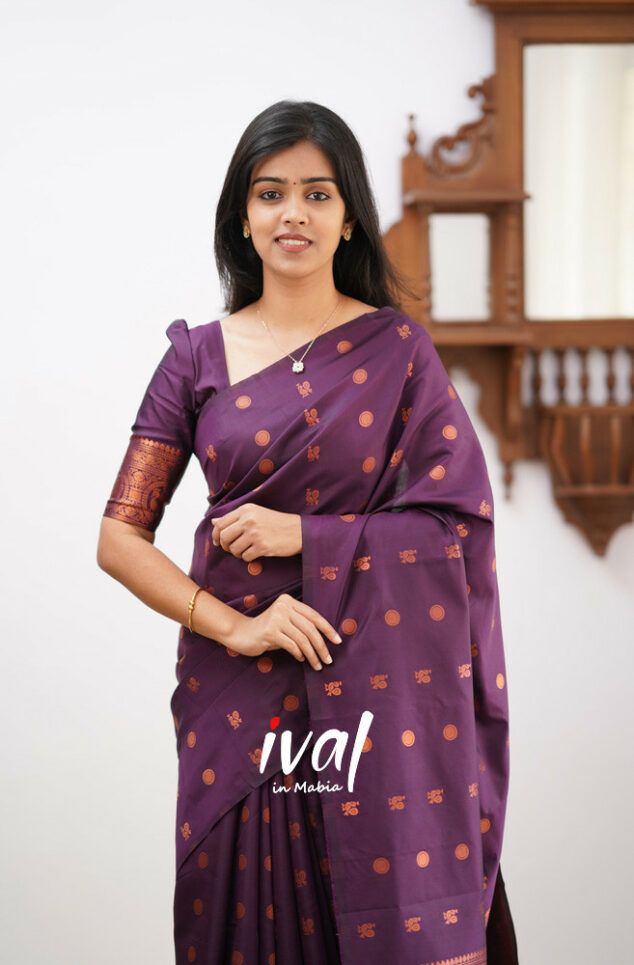 Purple Copper Design Boarder Latta  Pure Silk Saree