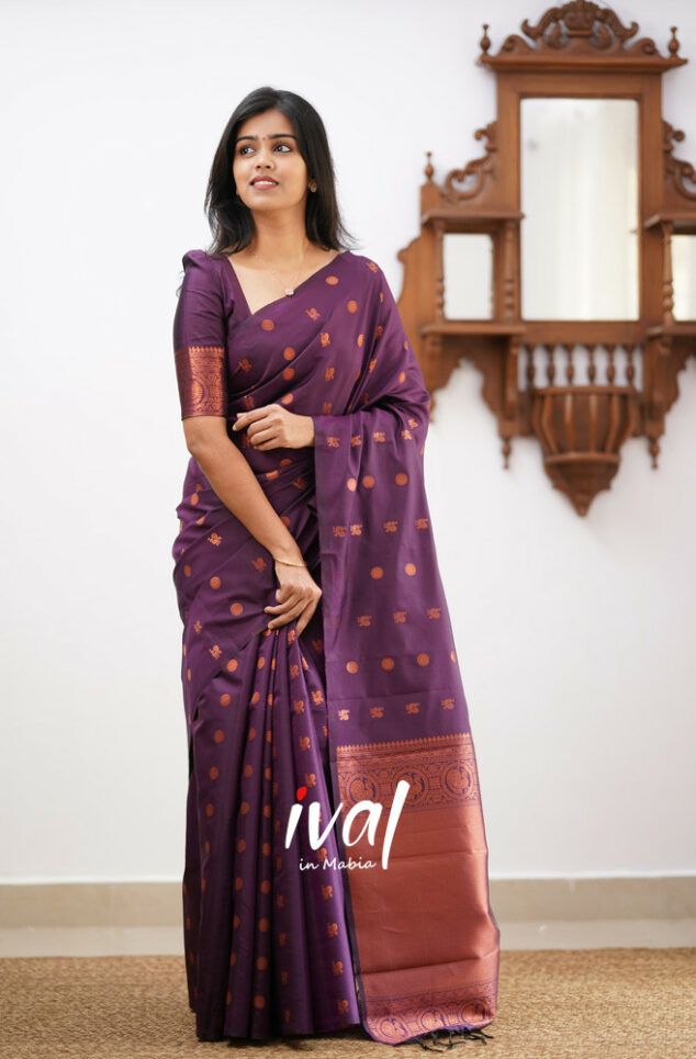 Purple Copper Design Boarder Latta  Pure Silk Saree