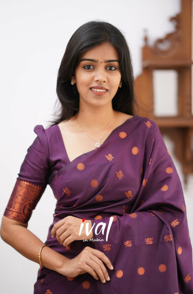 Purple Copper Design Boarder Latta  Pure Silk Saree