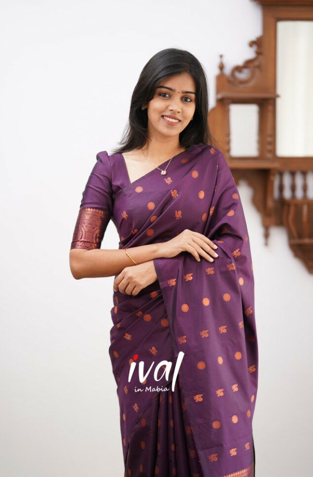 Purple Copper Design Boarder Latta  Pure Silk Saree