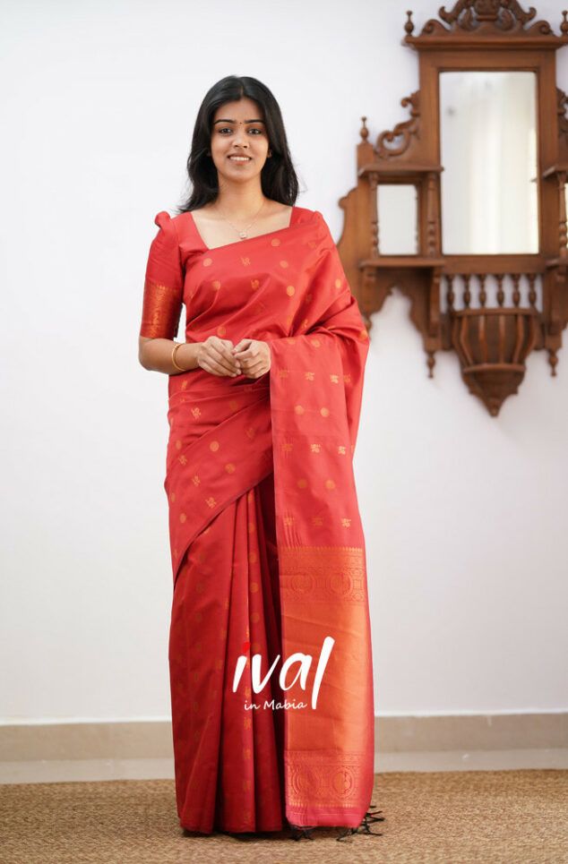 Red Copper Design Boarder Latta  Pure Silk Saree