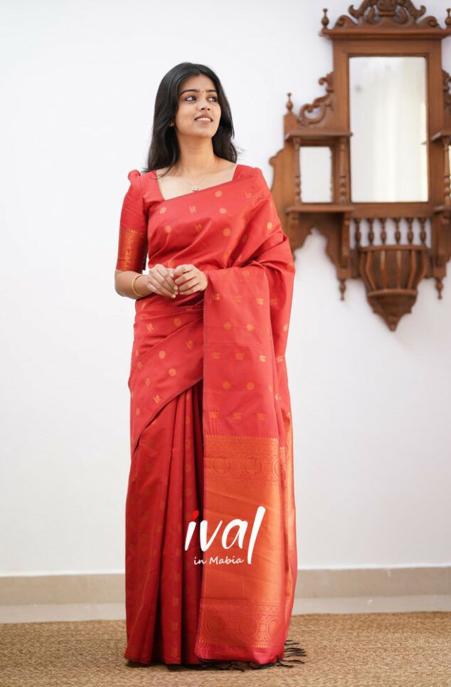 Red Copper Design Boarder Latta  Pure Silk Saree