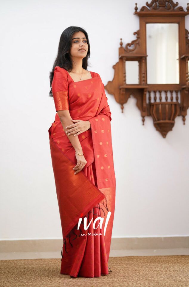 Red Copper Design Boarder Latta  Pure Silk Saree