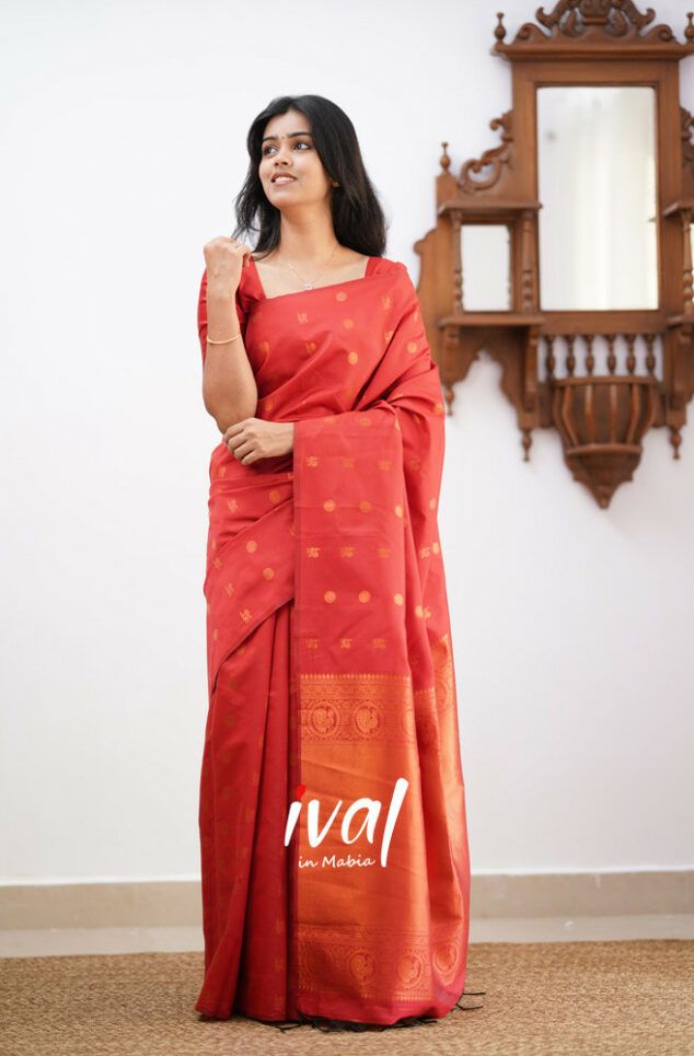 Red Copper Design Boarder Latta  Pure Silk Saree