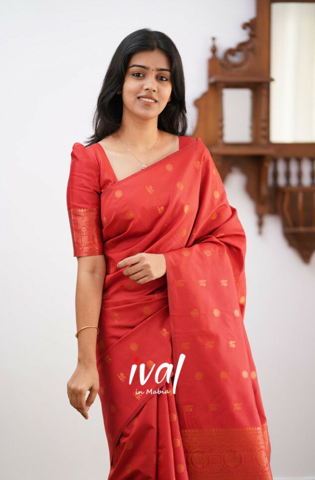 Red Copper Design Boarder Latta  Pure Silk Saree