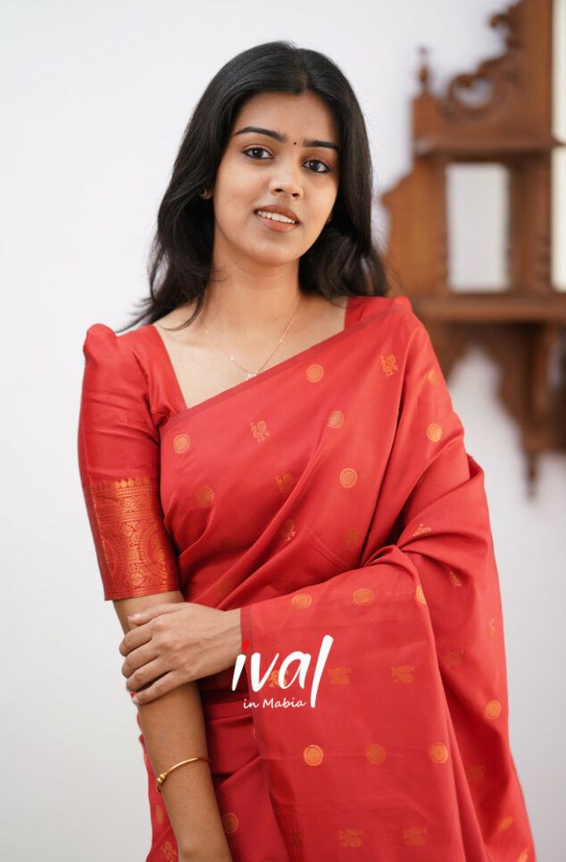 Red Copper Design Boarder Latta  Pure Silk Saree