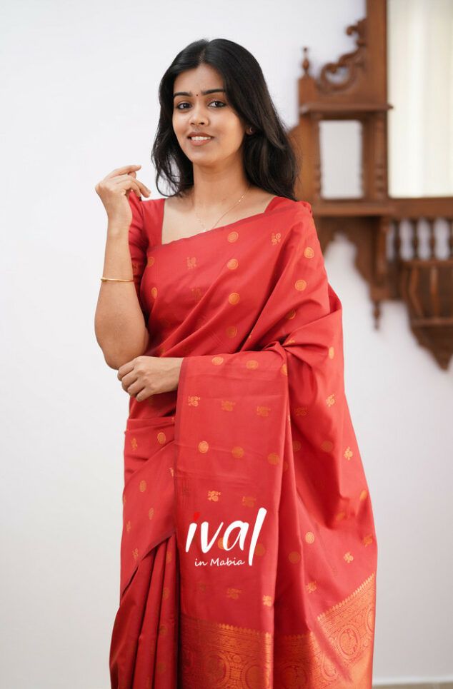 Red Copper Design Boarder Latta  Pure Silk Saree