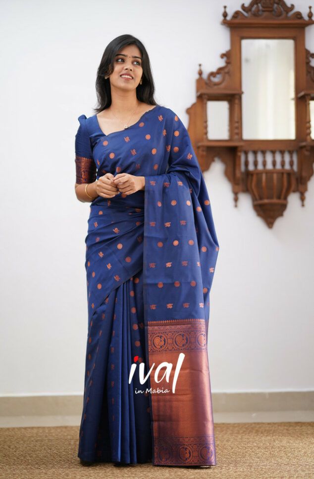 Royal Blue Copper Design Boarder Latta  Pure Silk Saree