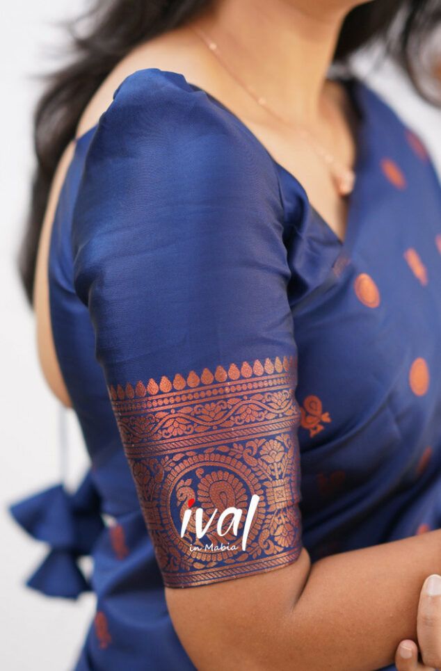 Royal Blue Copper Design Boarder Latta  Pure Silk Saree