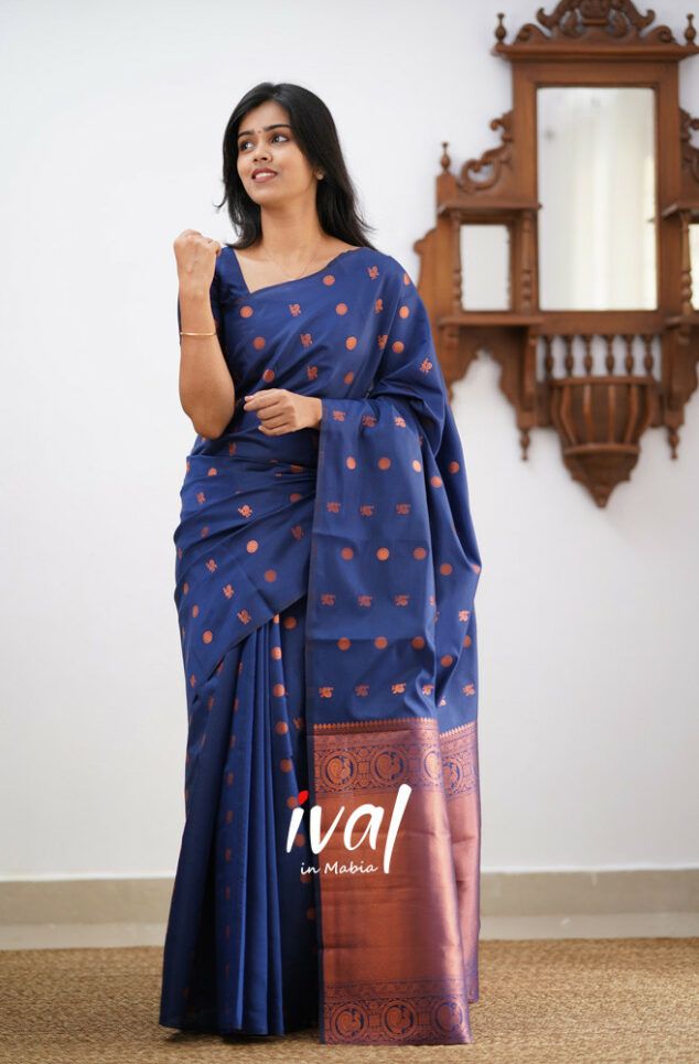 Royal Blue Copper Design Boarder Latta  Pure Silk Saree