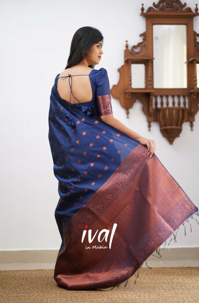 Royal Blue Copper Design Boarder Latta  Pure Silk Saree