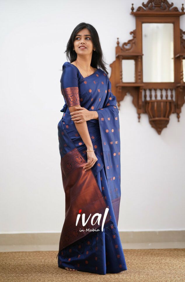 Royal Blue Copper Design Boarder Latta  Pure Silk Saree