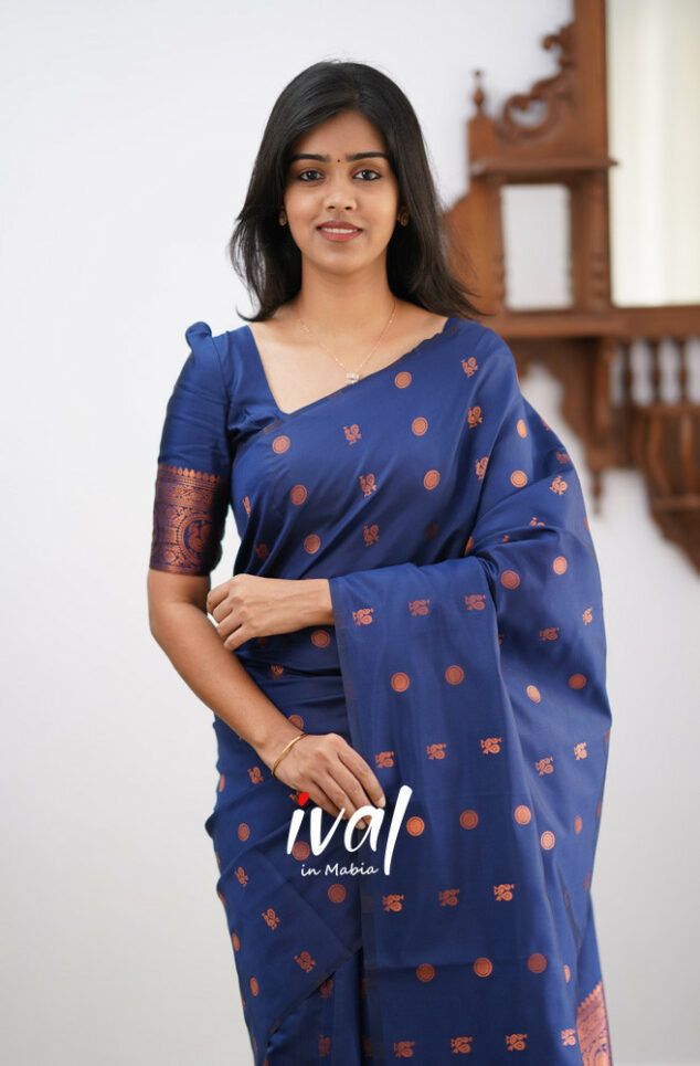 Royal Blue Copper Design Boarder Latta  Pure Silk Saree