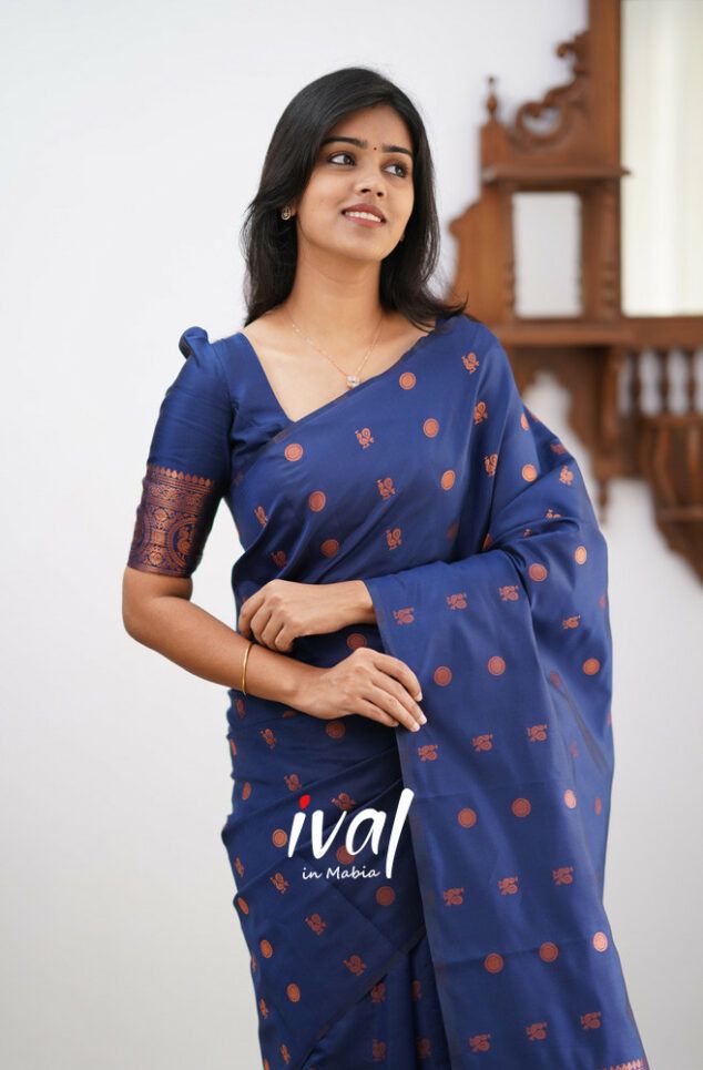 Royal Blue Copper Design Boarder Latta  Pure Silk Saree