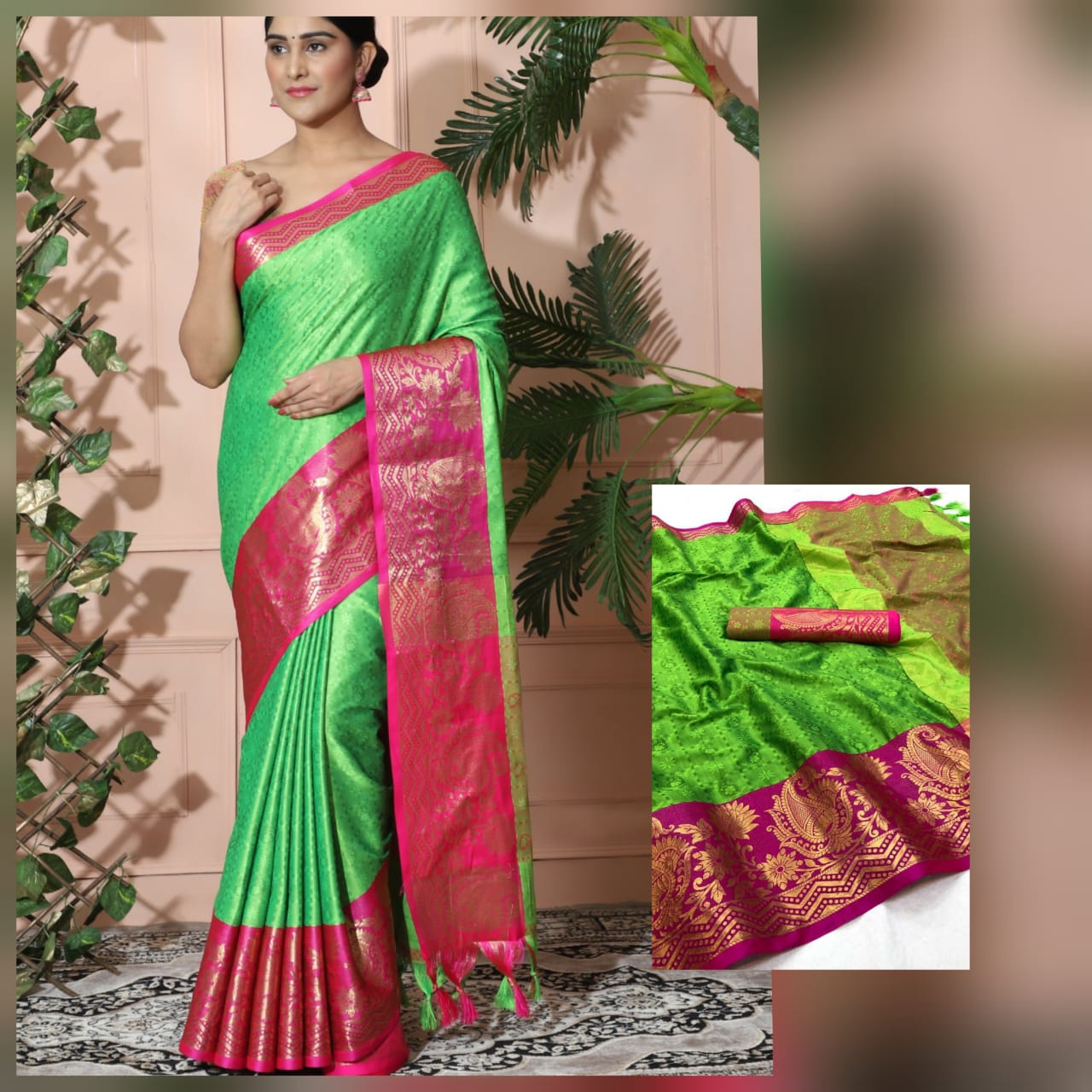 Perrot Pink Copper Design Cotton Silk Saree