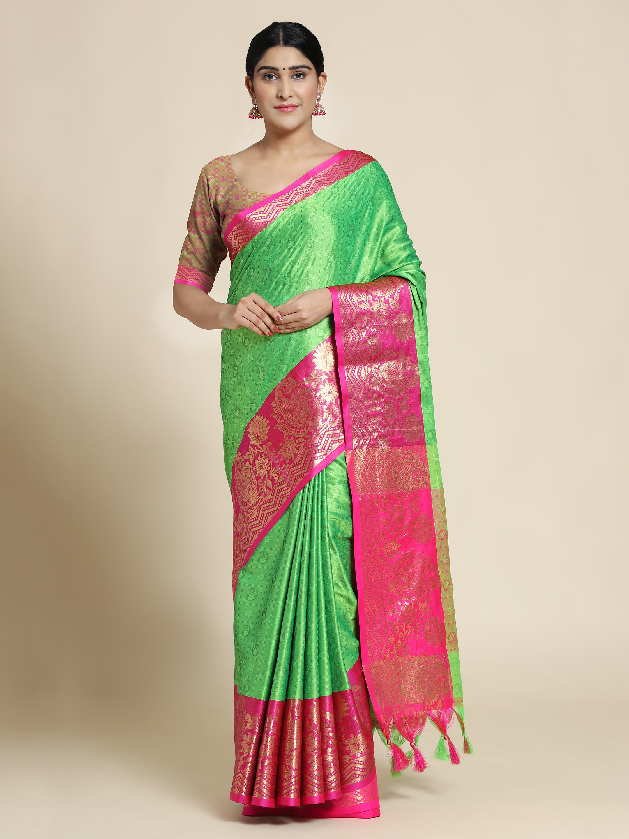 Perrot Pink Copper Design Cotton Silk Saree