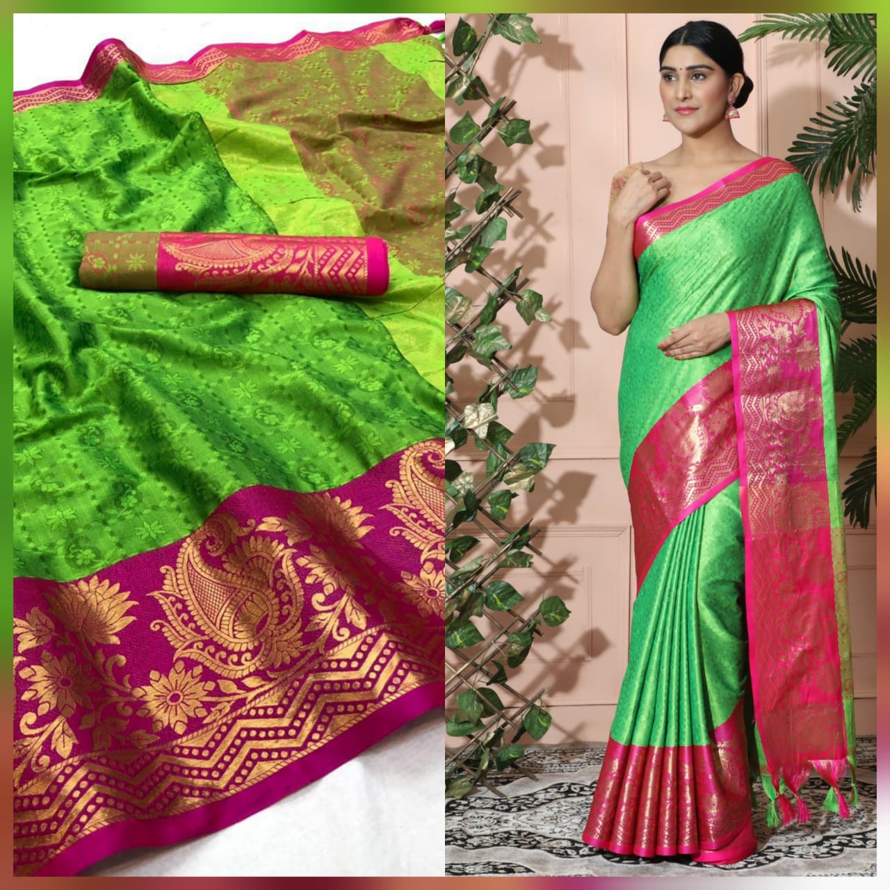 Perrot Pink Copper Design Cotton Silk Saree