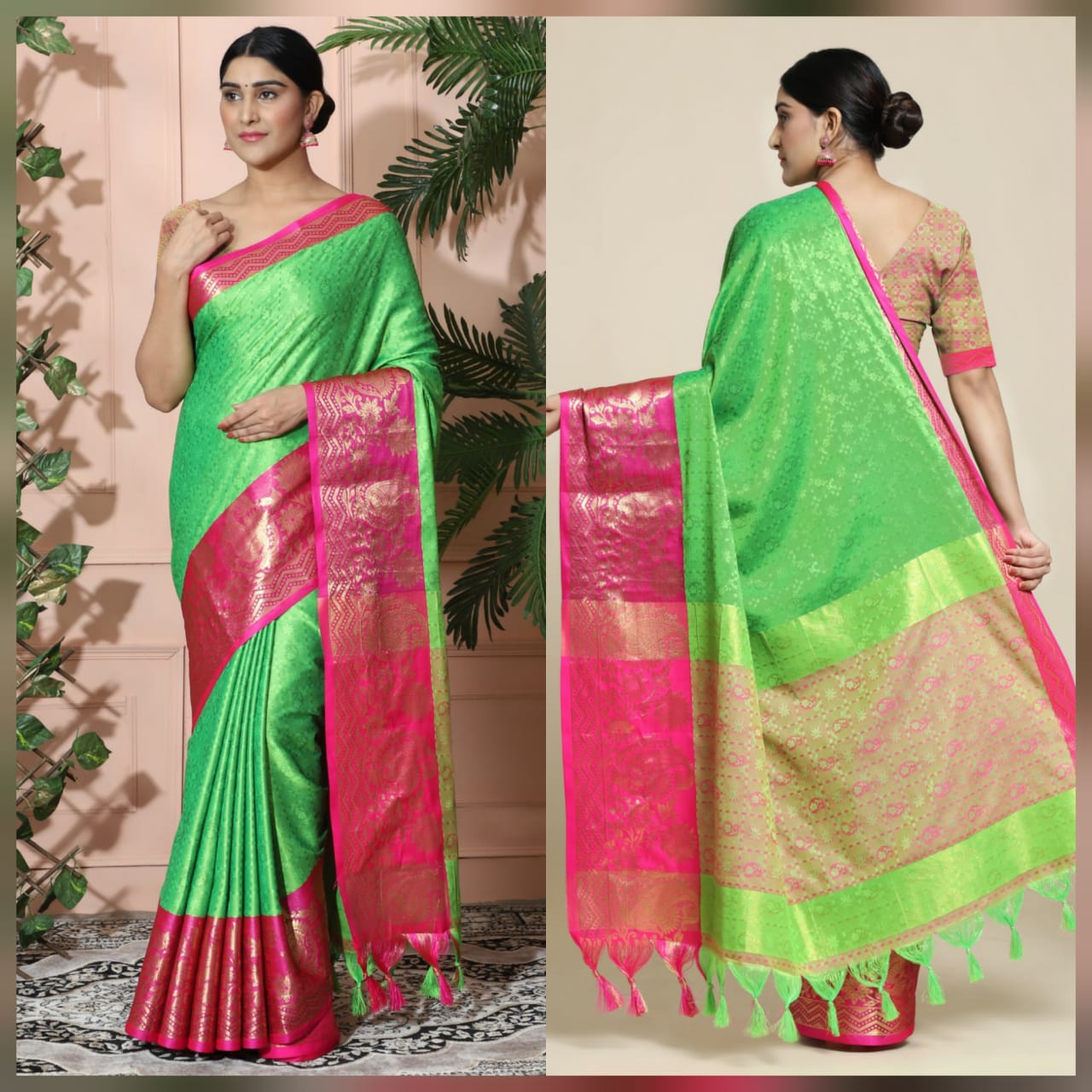 Perrot Pink Copper Design Cotton Silk Saree