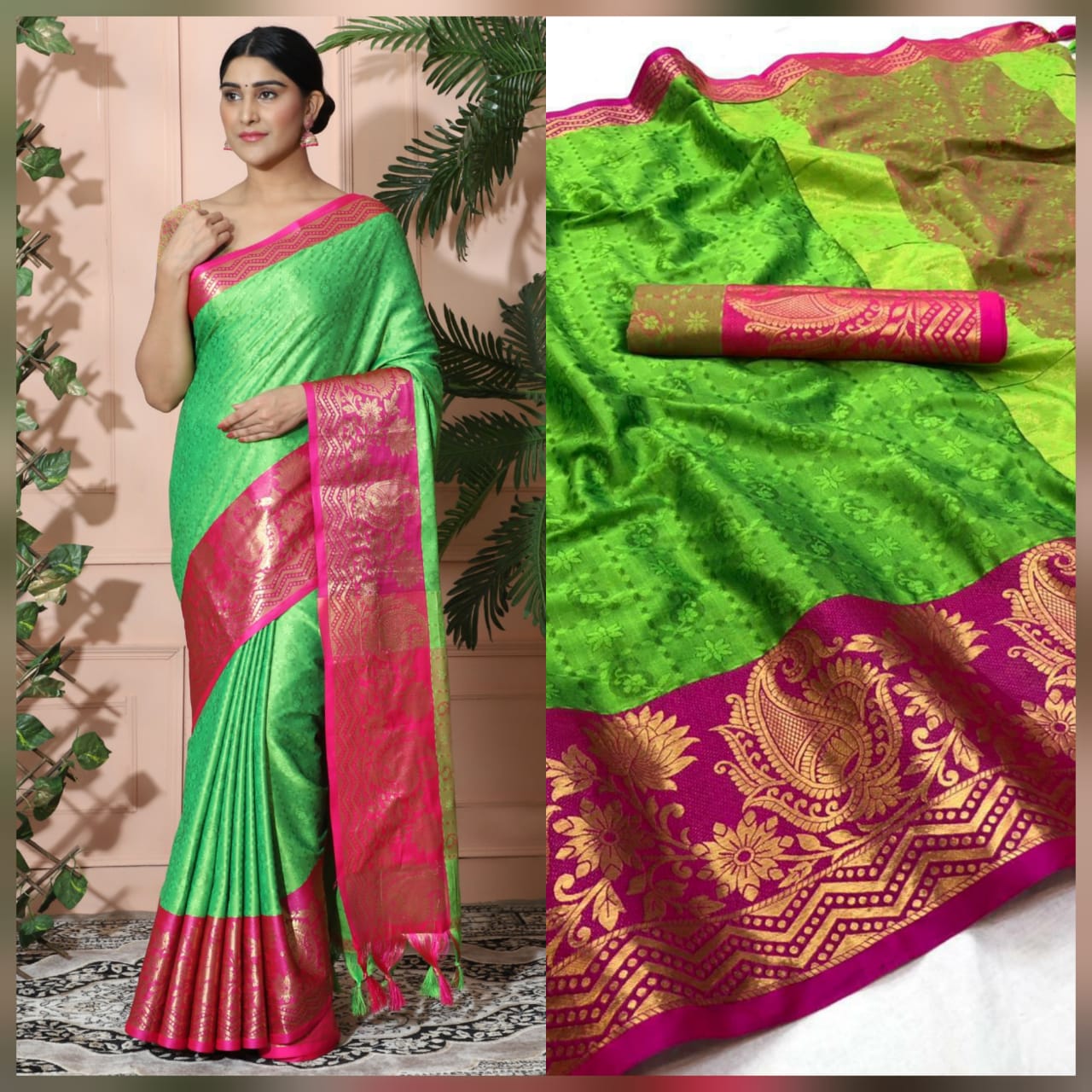 Perrot Pink Copper Design Cotton Silk Saree