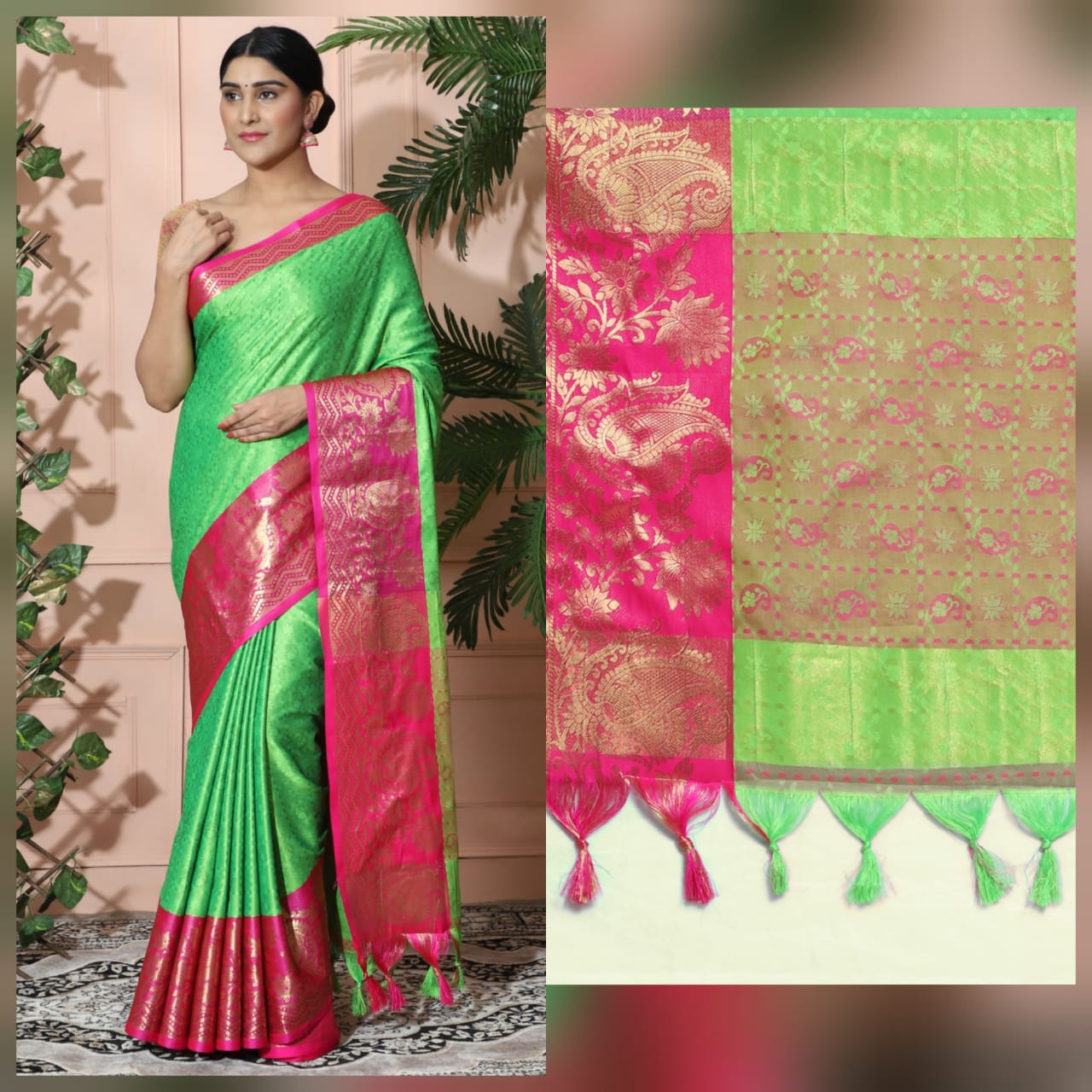 Perrot Pink Copper Design Cotton Silk Saree