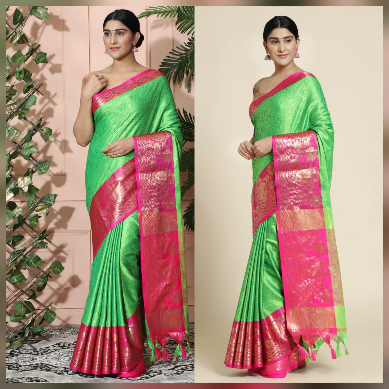 Perrot Pink Copper Design Cotton Silk Saree