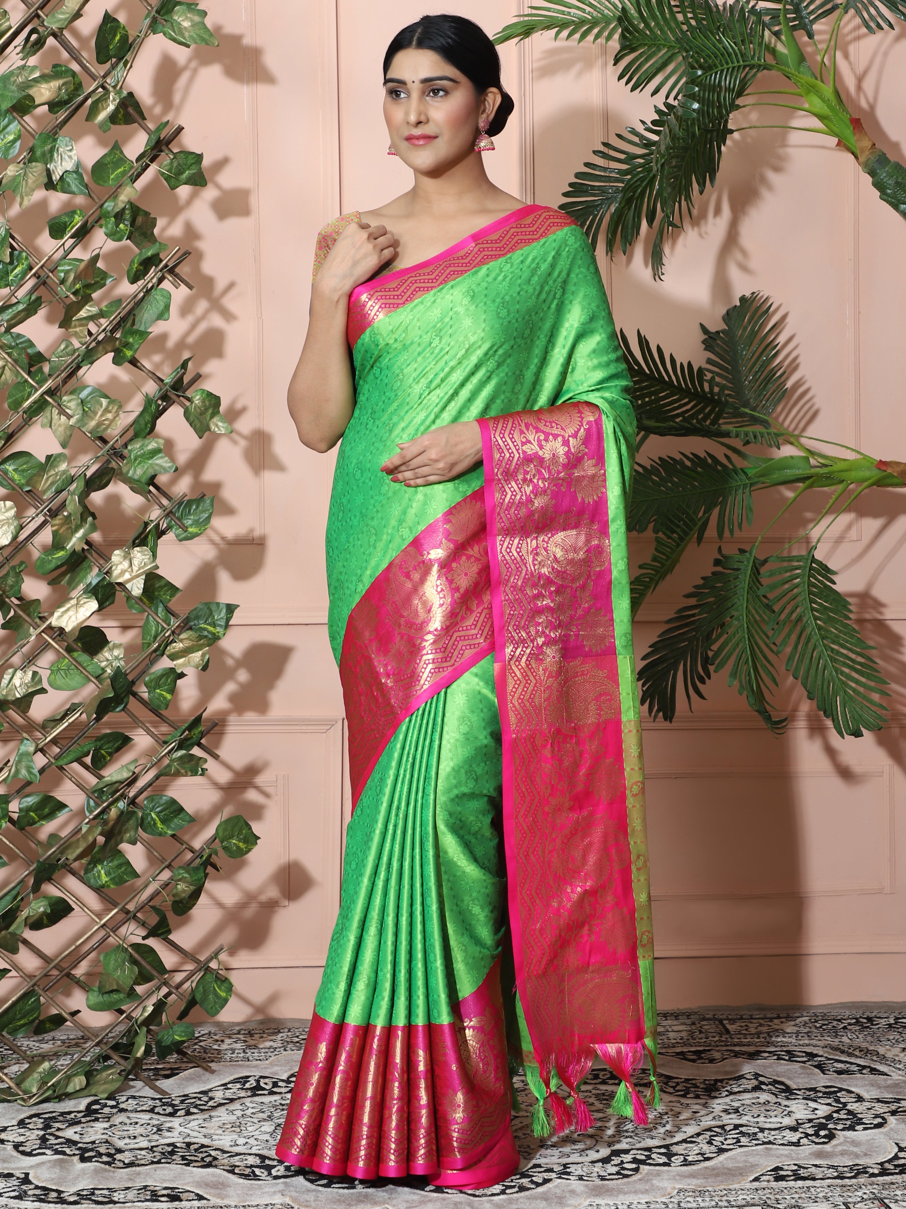 Perrot Pink Copper Design Cotton Silk Saree