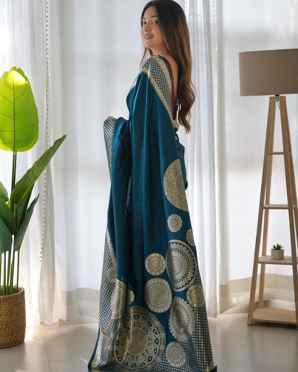 Aqua Blue Silver Design Boarder Mahi Pure Silk Saree