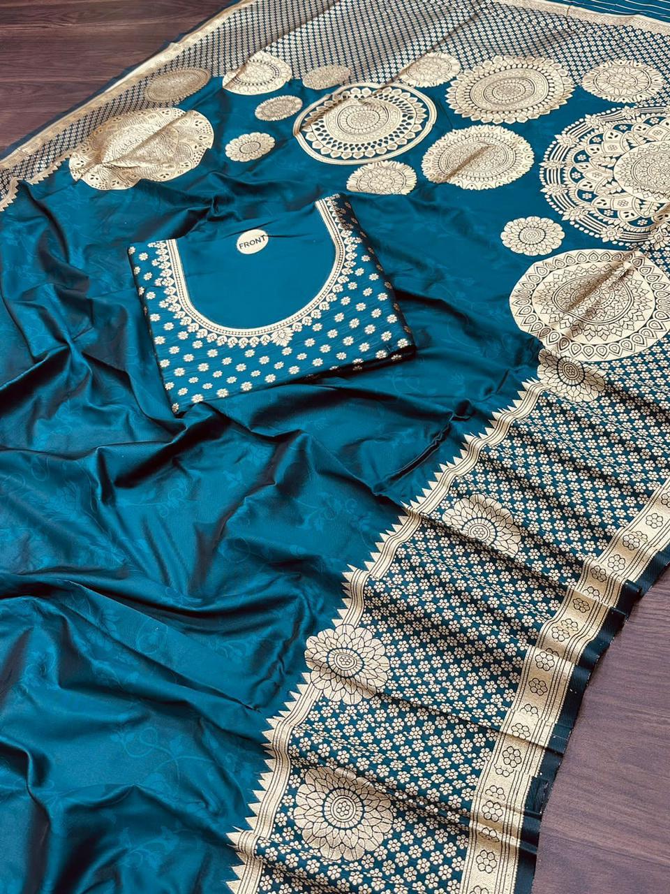 Aqua Blue Silver Design Boarder Mahi Pure Silk Saree