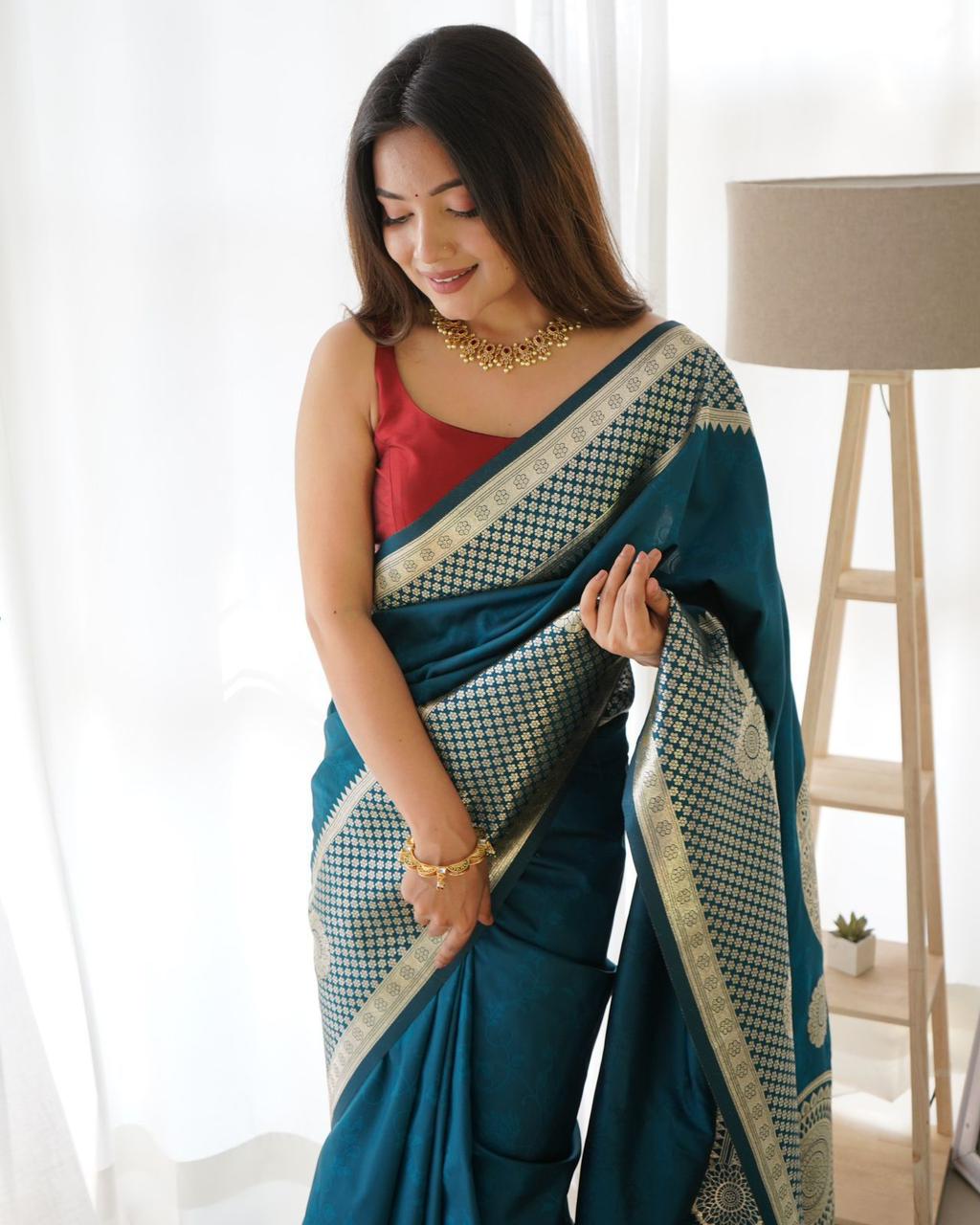 Aqua Blue Silver Design Boarder Mahi Pure Silk Saree