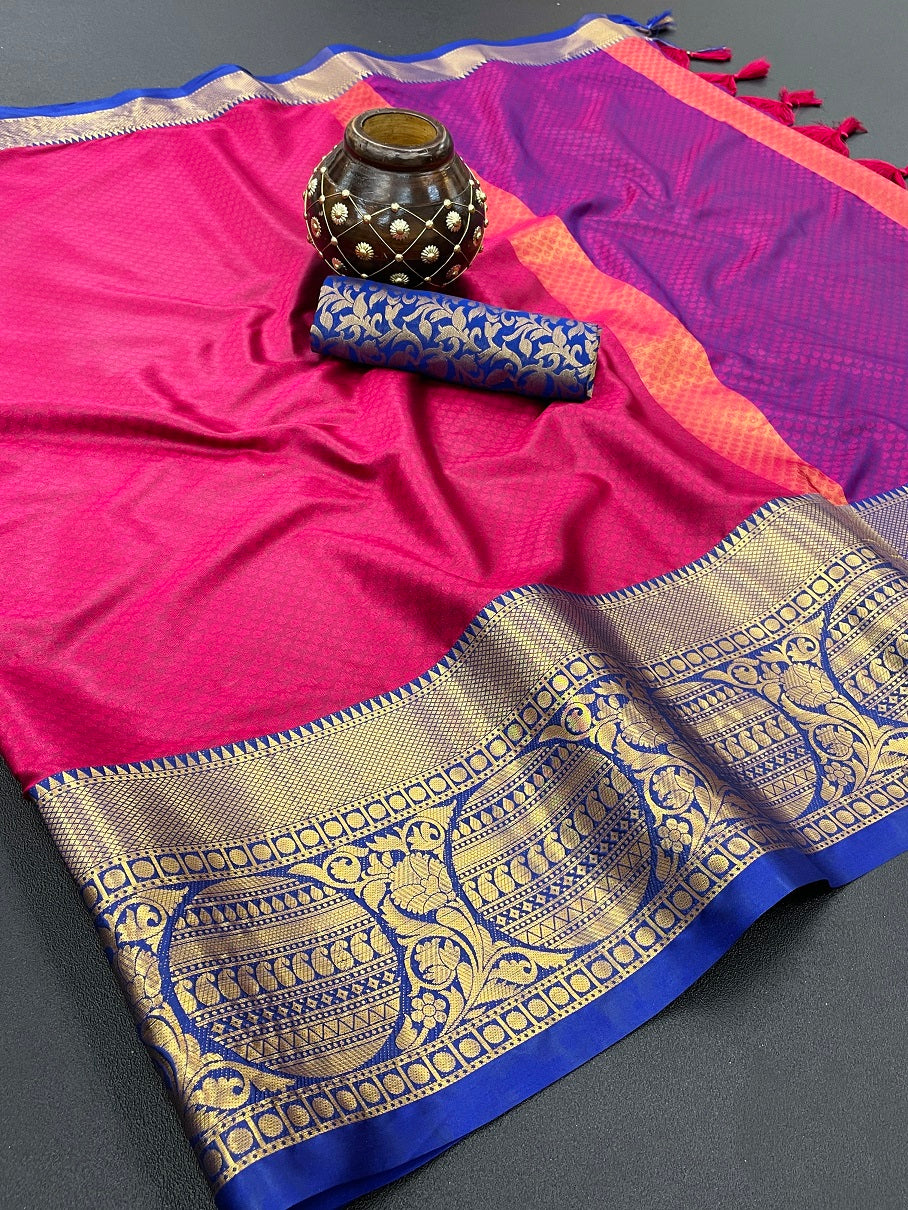 Dark Pink Golden Design Malvika Cotton Silk Saree